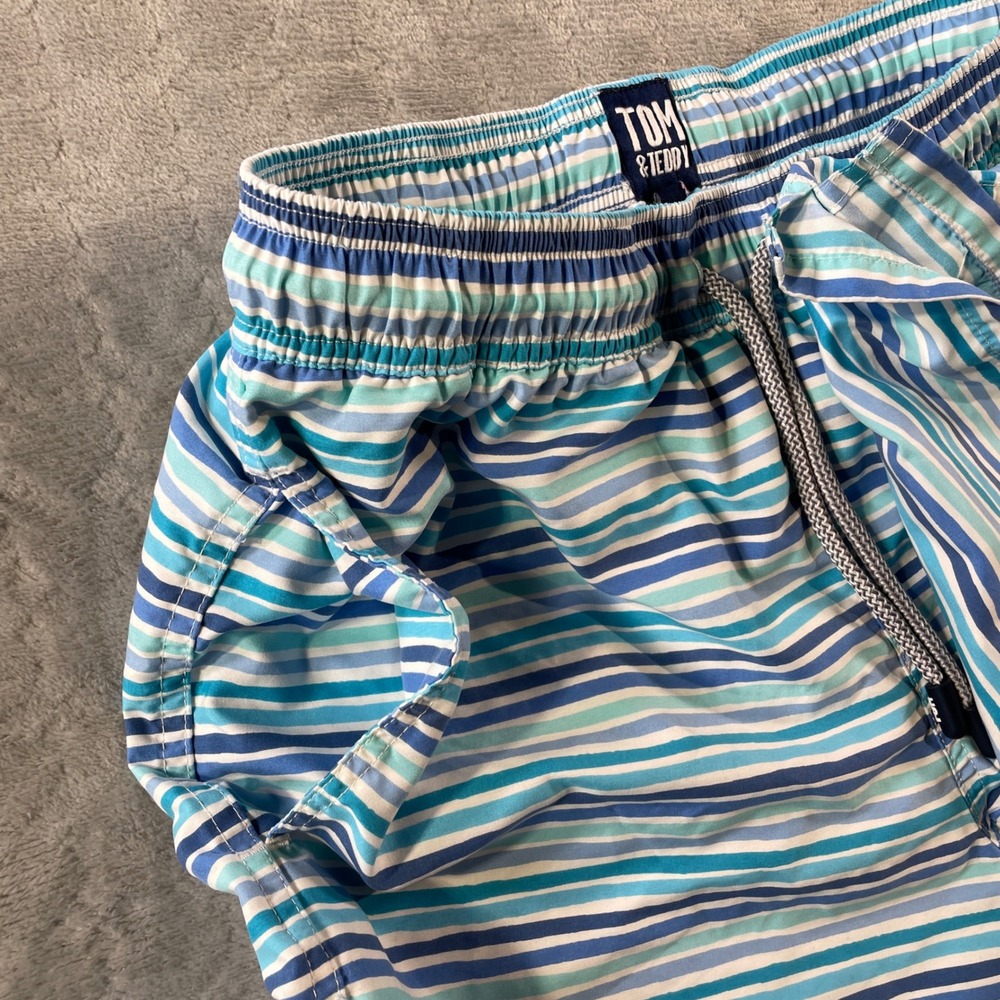 Tom & Teddy Swim Trunks Mens S Blue Stripped‎ Quick Dry Lined Beach Resort - Picture 7 of 10